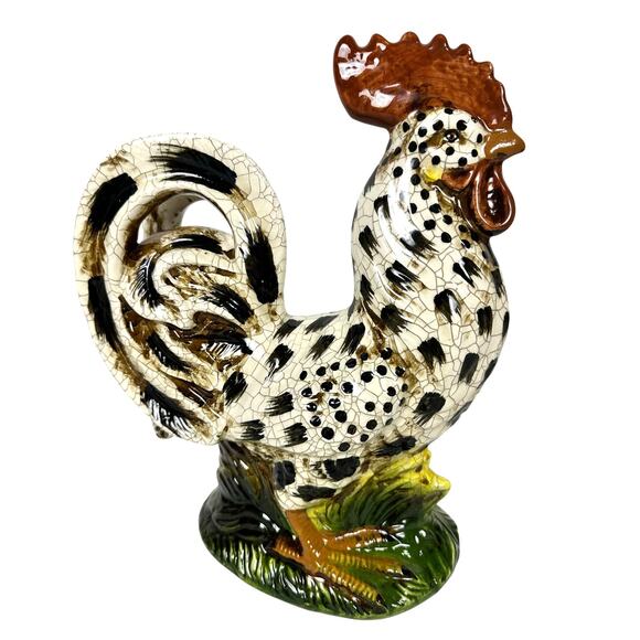 Apropos Large Ceramic Crackle Glaze Spotted Rooster 12.25" Figurine-Excellent! - Picture 4 of 7